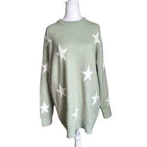 Emma's Expressions Light Green Stars Sweater Size L NWT